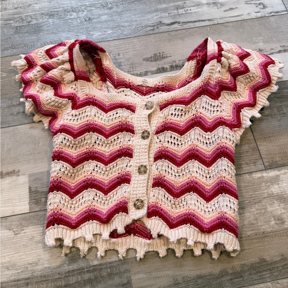 cropped knit short sleeves button up cardigan